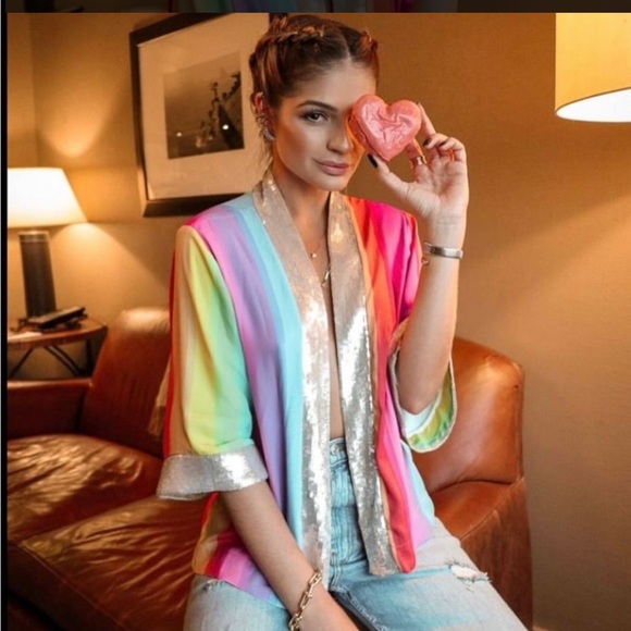 Iorane Colorful Sequin Trim Kimono - Picture 1 of 4
